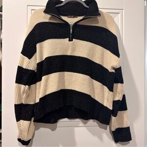 Striped Black and Cream Women's Sweater